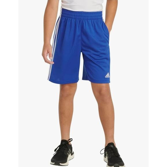 Adidas Men's Basketball Shorts Blue 3 Striped Polyester Drawstring Size Large - Picture 1 of 11